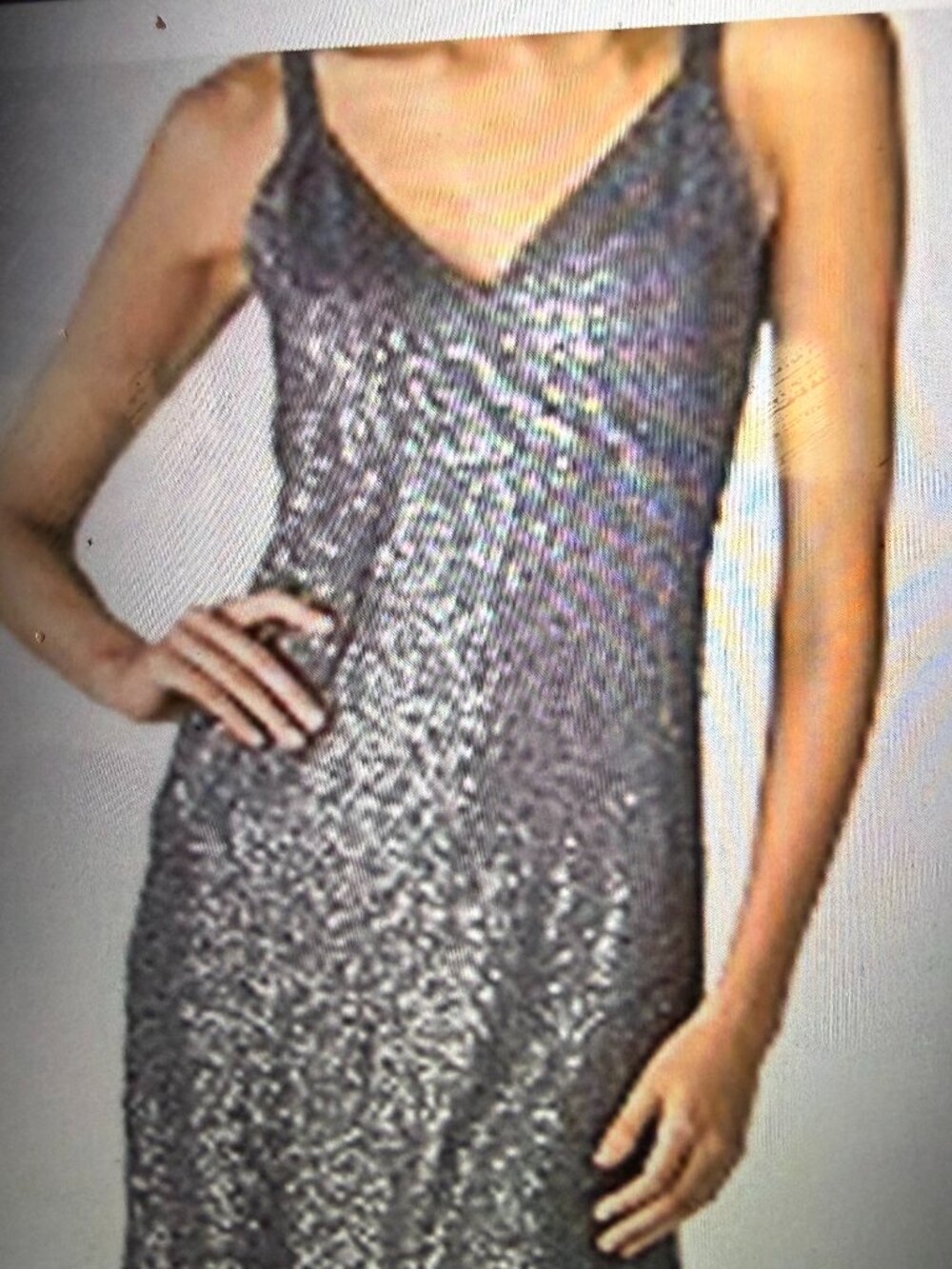 EILEEN FISHER Silk Cotton Sequin Sparkle STEEL Gray Evening Dress Size Large